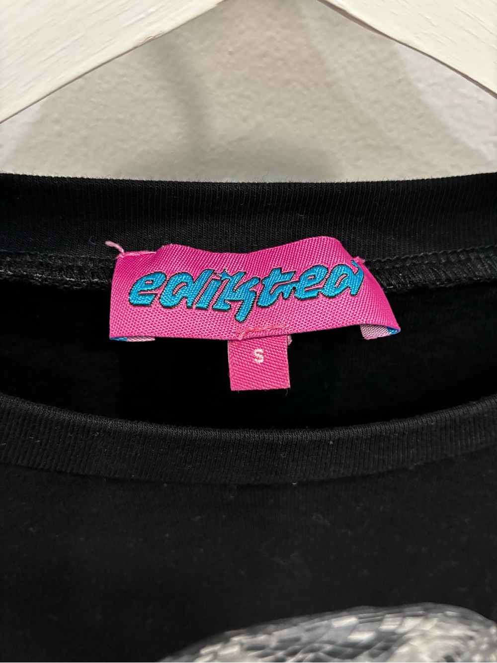 Edikted Kids Black Graphic Tee with Pink Brand Tag